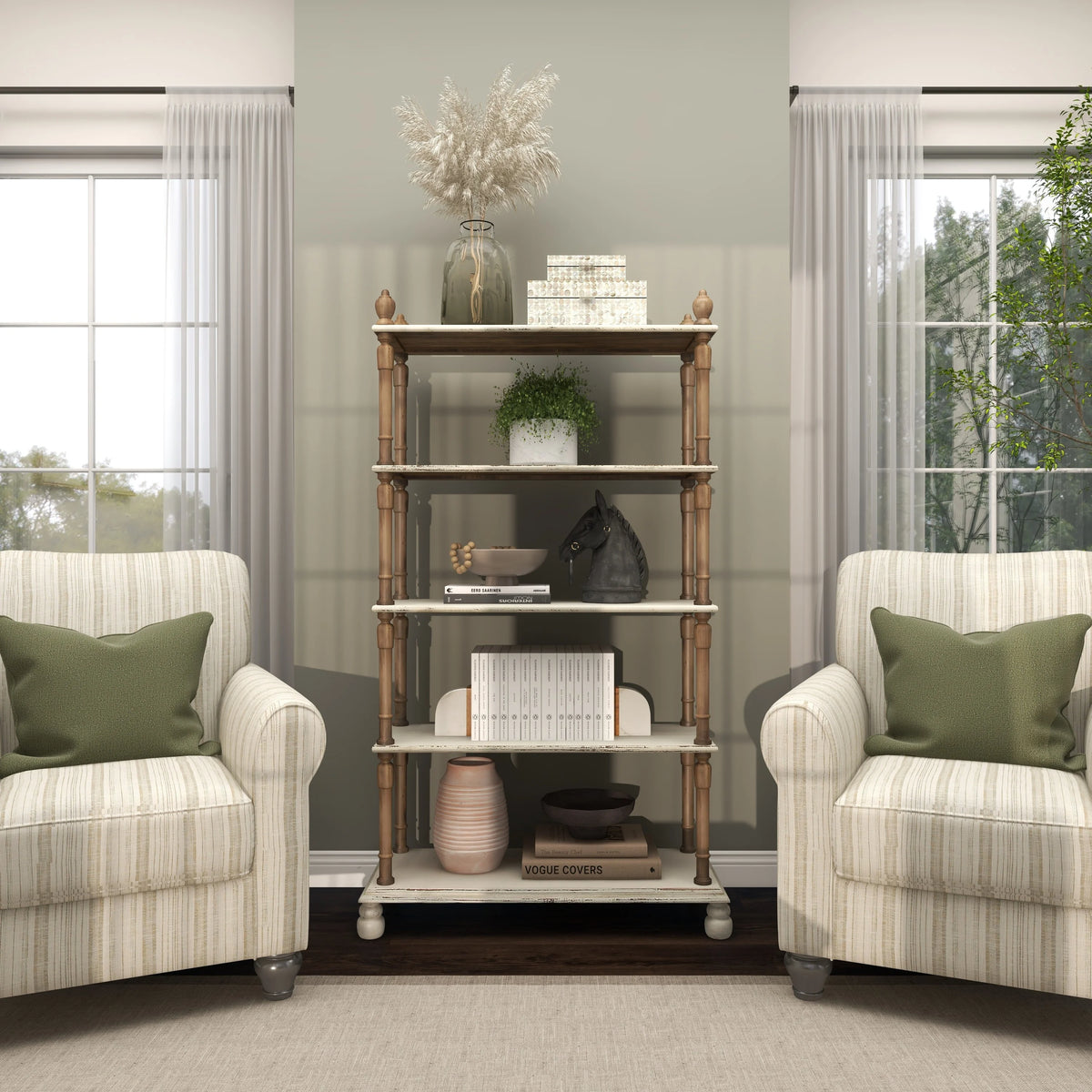 White Wood 5-Tier Shelving Unit I31246