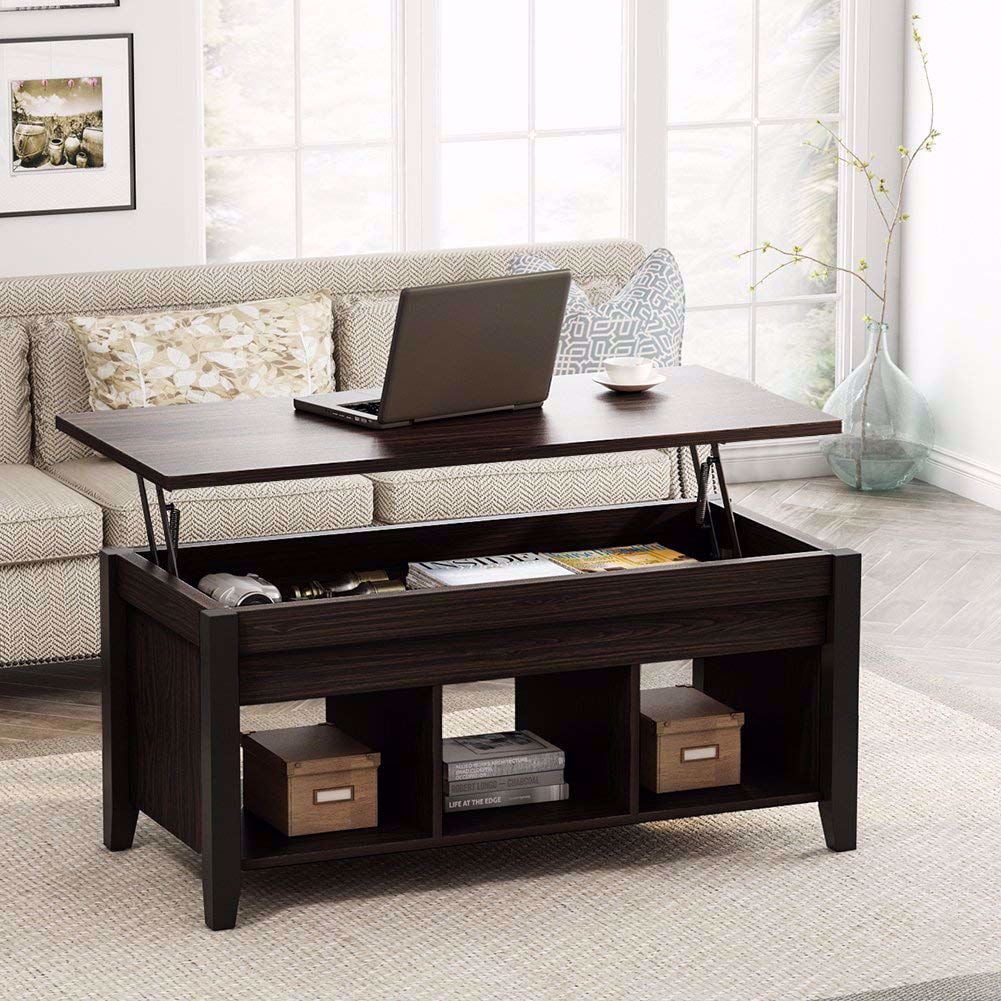 Lift Top Coffee Table with Hidden Storage and Lower Shelf V341