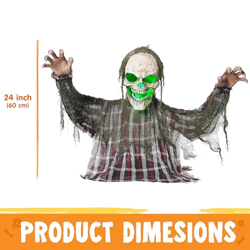 Animated Zombie Groundbreaker Skeleton Prop with Moving Arms & Green Light S377