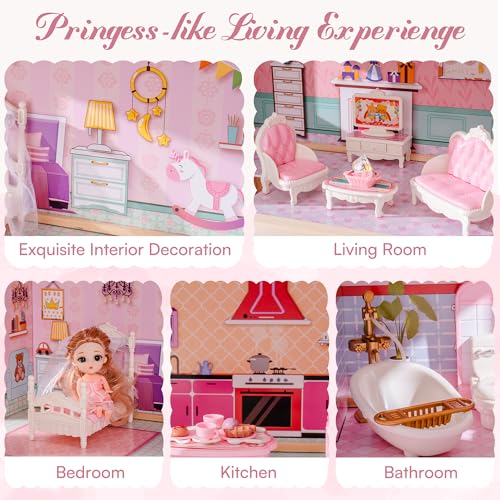 Wooden Dollhouse Playset with 24 Pcs Furniture W360550