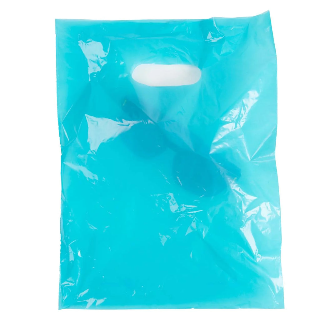 Teal Blue Plastic Shopping Bags with Die Cut Handles Lightweight 9x12 Pack of 1,000 K275160