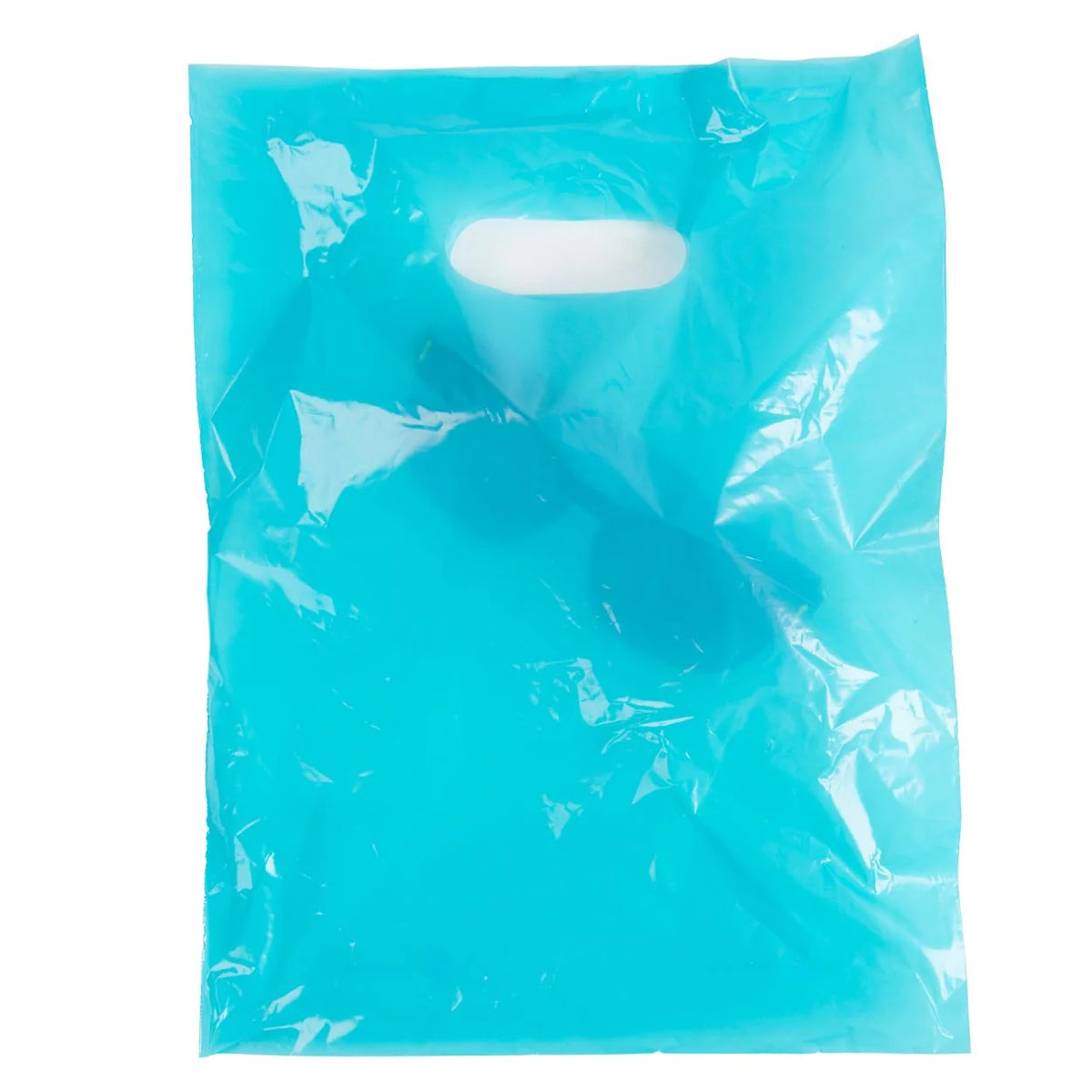 Teal Blue Plastic Shopping Bags with Die Cut Handles Lightweight 9x12 Pack of 1,000 K275160
