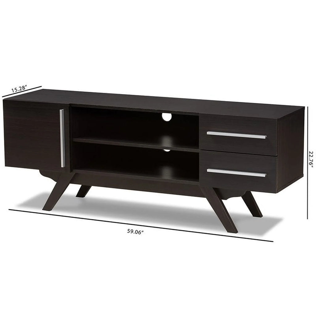 60" Mid-Century Modern TV Stand Console Entertainment Center in Dark Brown G2363