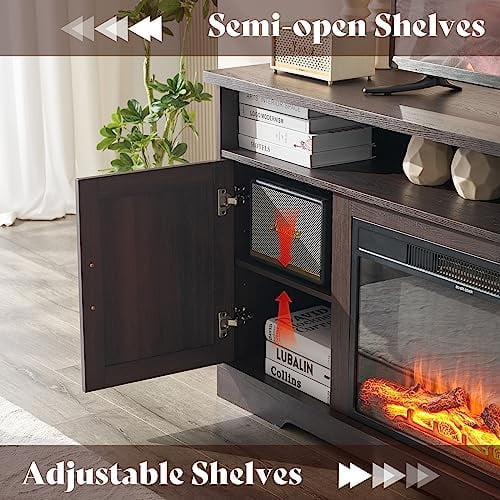 Farmhouse 63" Wood TV Stand with Fireplace M628
