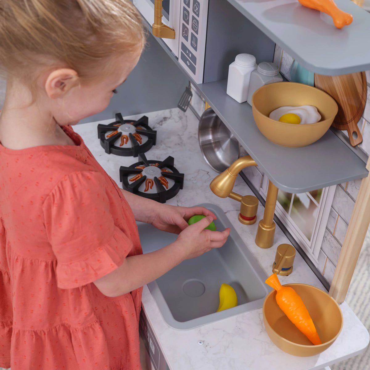 Gray Wooden Play Kitchen with 36 Accessories G3637
