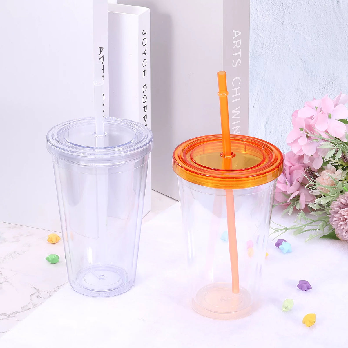 Acrylic Tumbler with Lid and Straw, 16 Oz Clear N862842