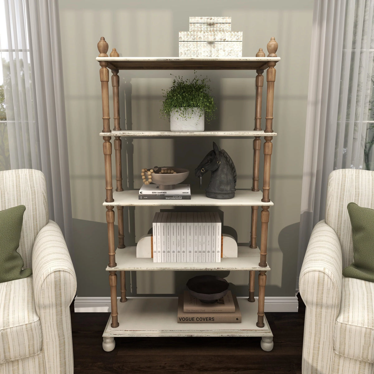 White Wood 5-Tier Shelving Unit I31246