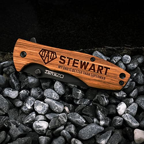 Personalized Engraved Oak Wood Pocket Knife K2026