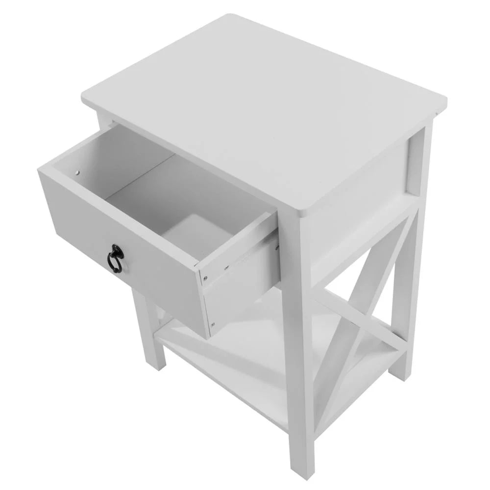 Set of 2 White Wood Nightstand with A Drawer Z847