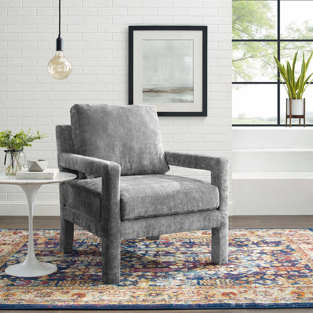 Gray Crushed Velvet Armchair B7198