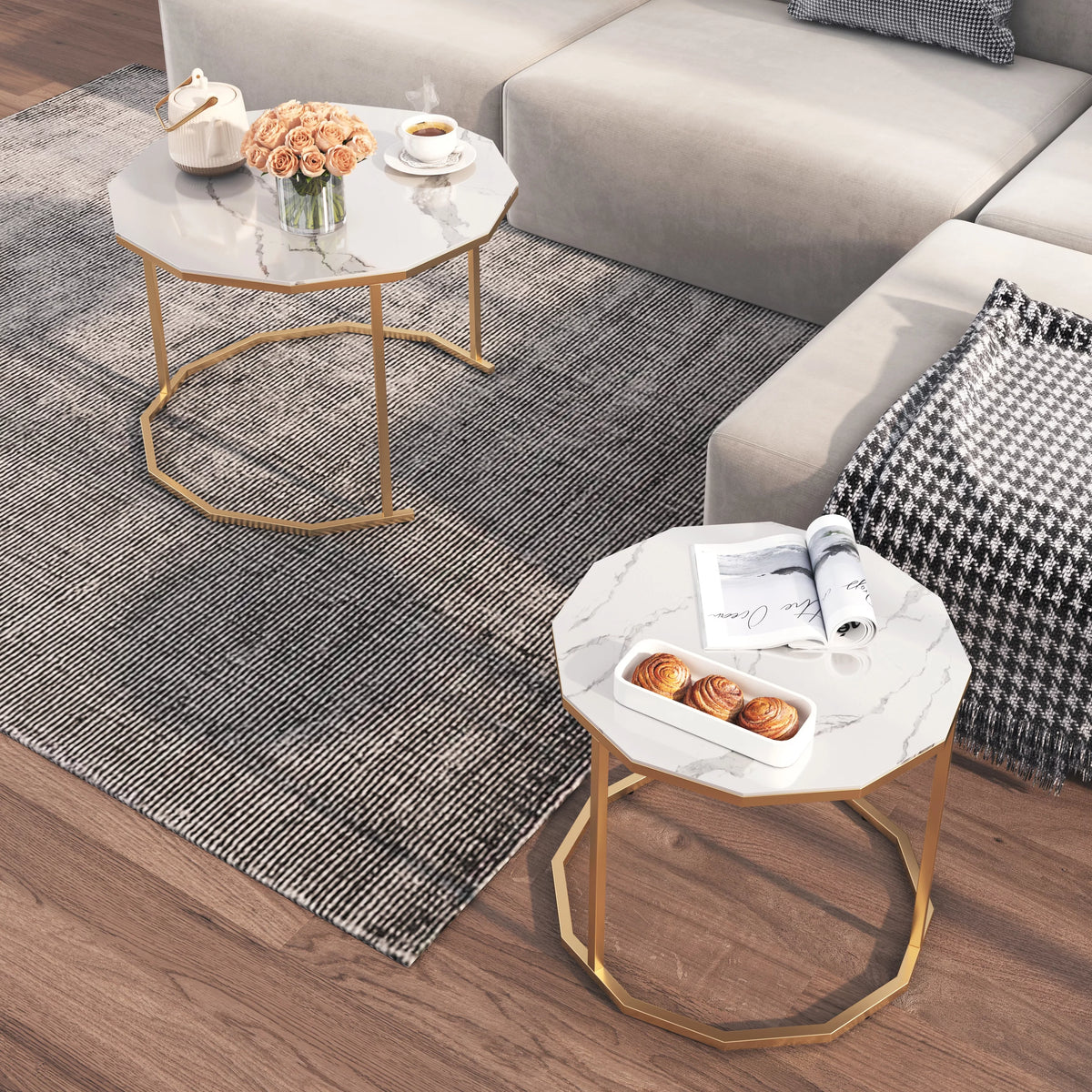 White Marble Coffee Table 12 gon Shape I650112