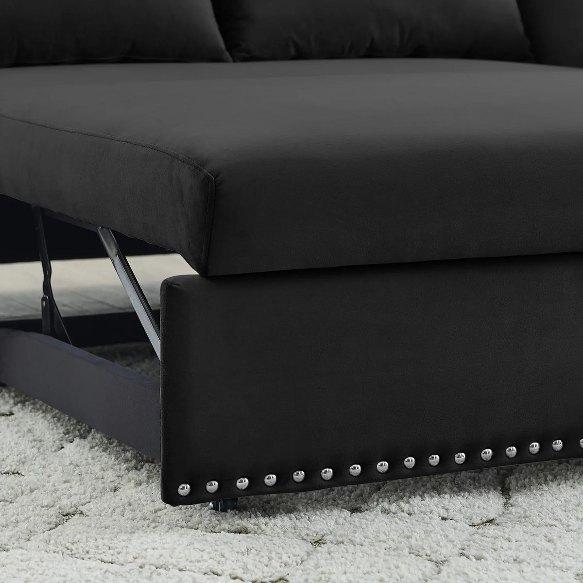 Black Velvet 3 in 1 Sleeper Sofa Couch Bed with 2 USB Ports L86773