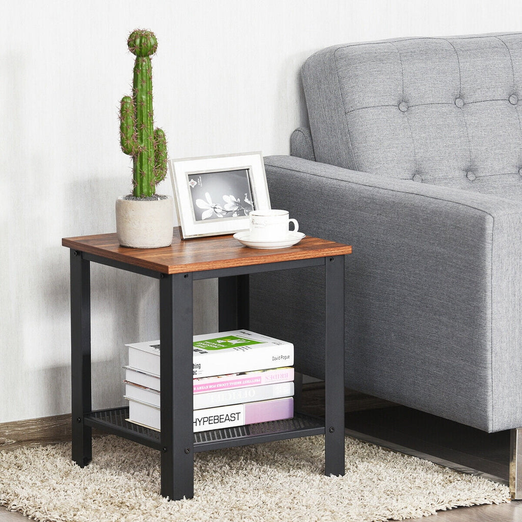 Black 2-Tier Side Table with Storage Shelf V7766