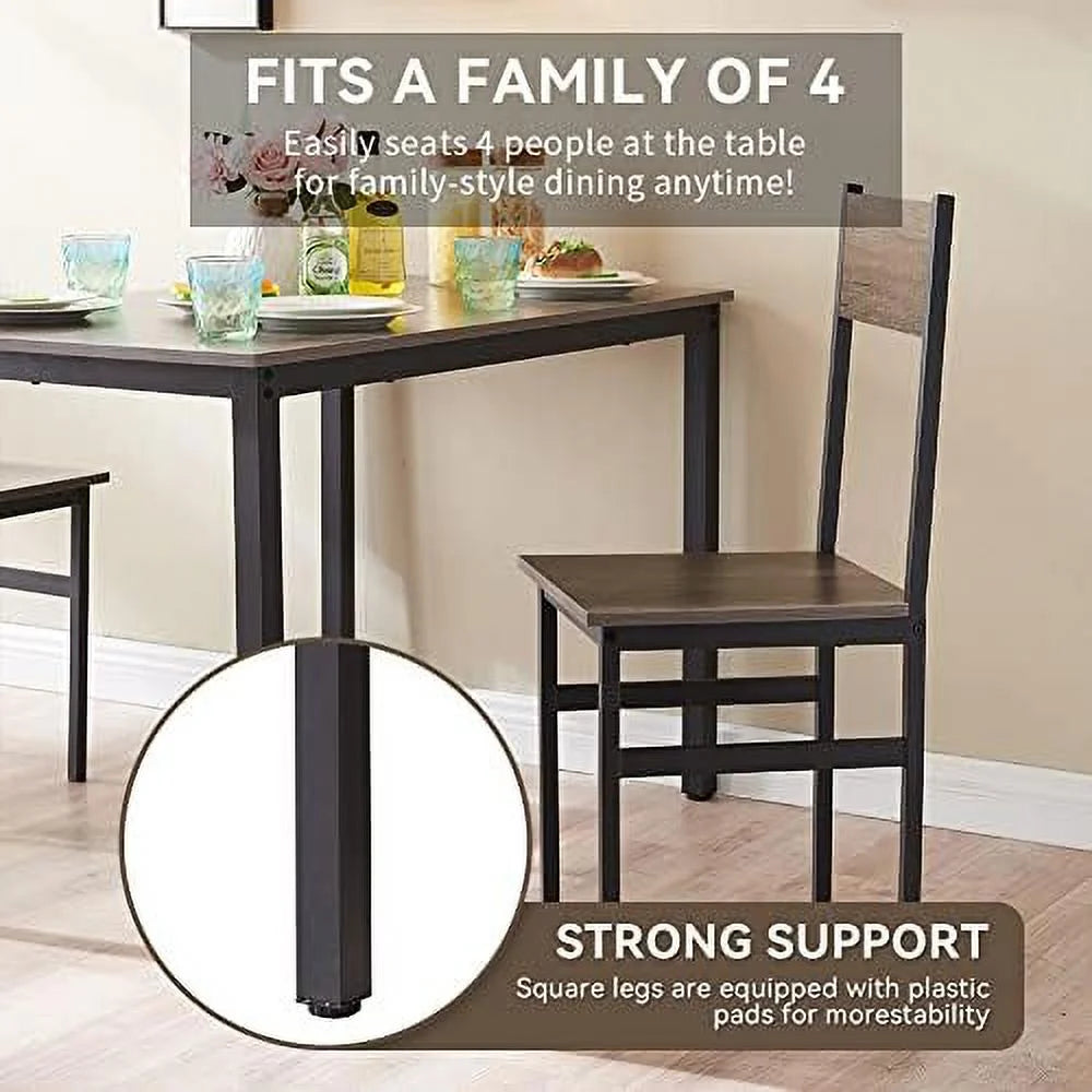 Dining Room Table Set with 2 Chairs and Bench Metal Frame Wood T6962