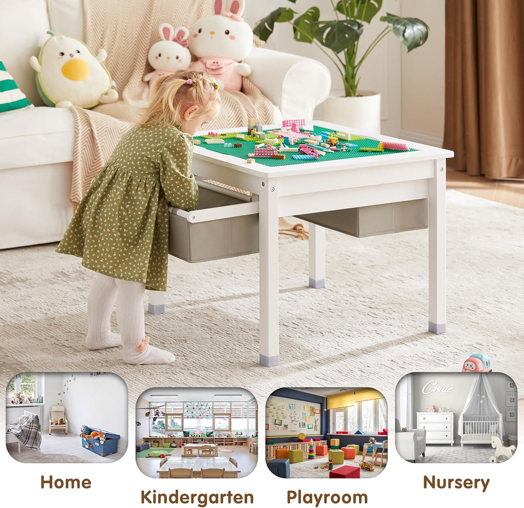 White Wooden Kids Table with Storage Drawers N142