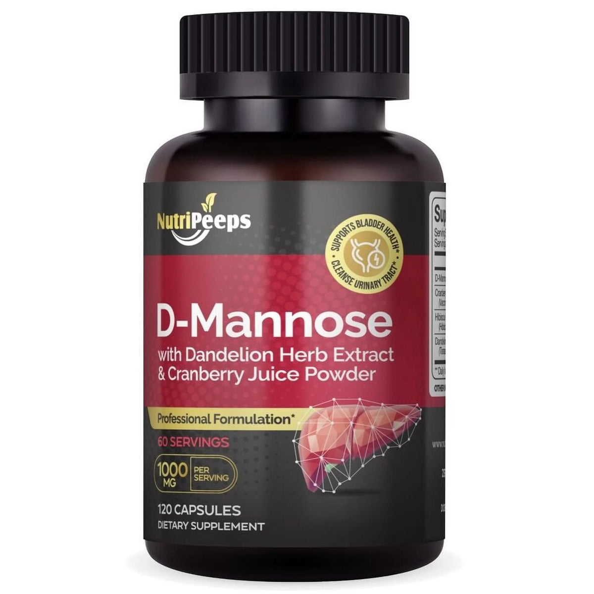 120 Capsules D-Mannose 1000mg Cranberry & Dandelion Extract Y3824
