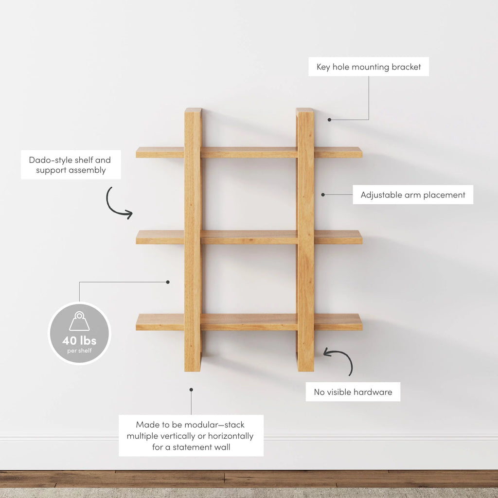 3-Tier Solid Wood Wall Book Shelves H75120