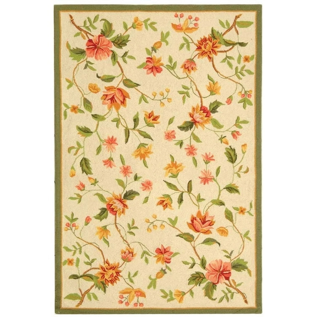 Ivory Floral Wool Area Rug W1710