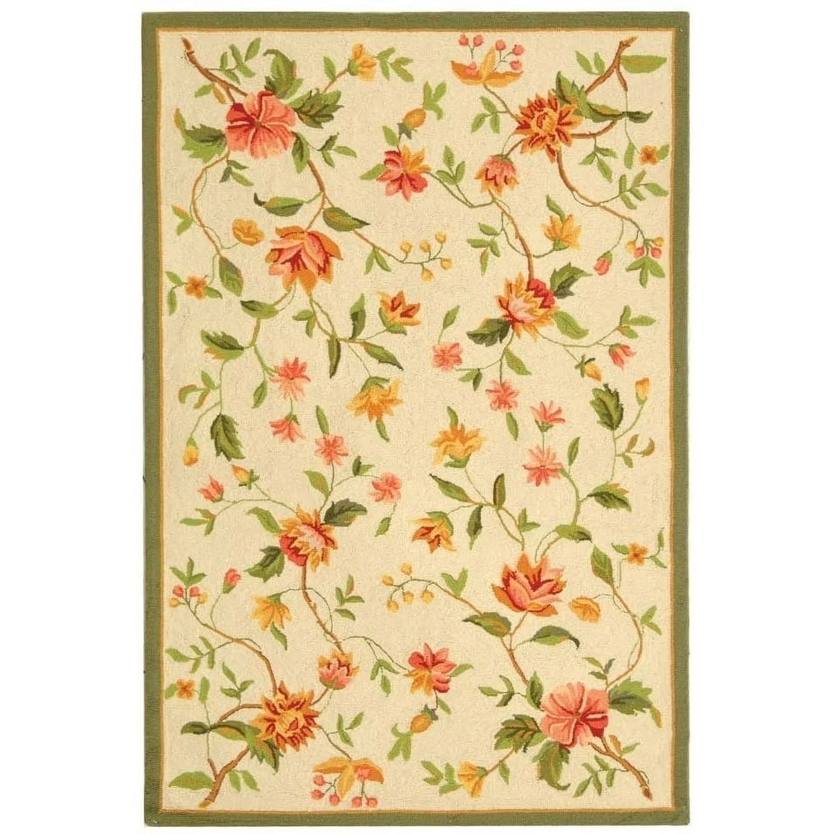 Ivory Floral Wool Area Rug W1710
