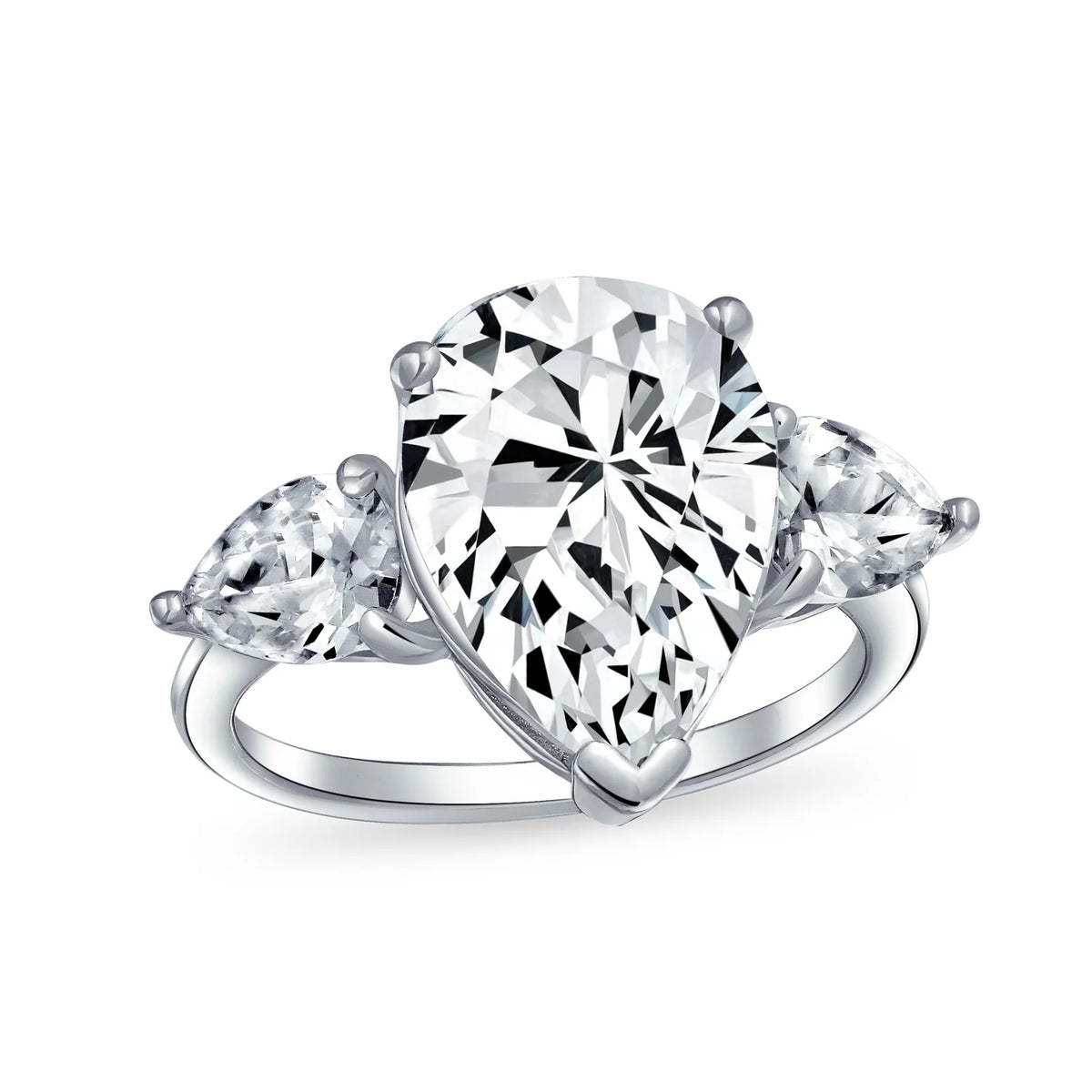 7CT .925 Sterling Silver CZ Pear Teardrop Engagement Ring D872315