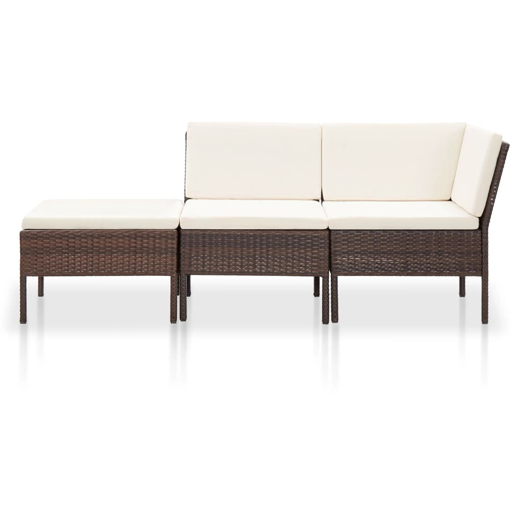 3 Piece Brown Poly Rattan Patio Conversation Sofa Set O526