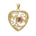 Gold Plated Open Scrolled Heart Pendant with Pink Oval CZ K356