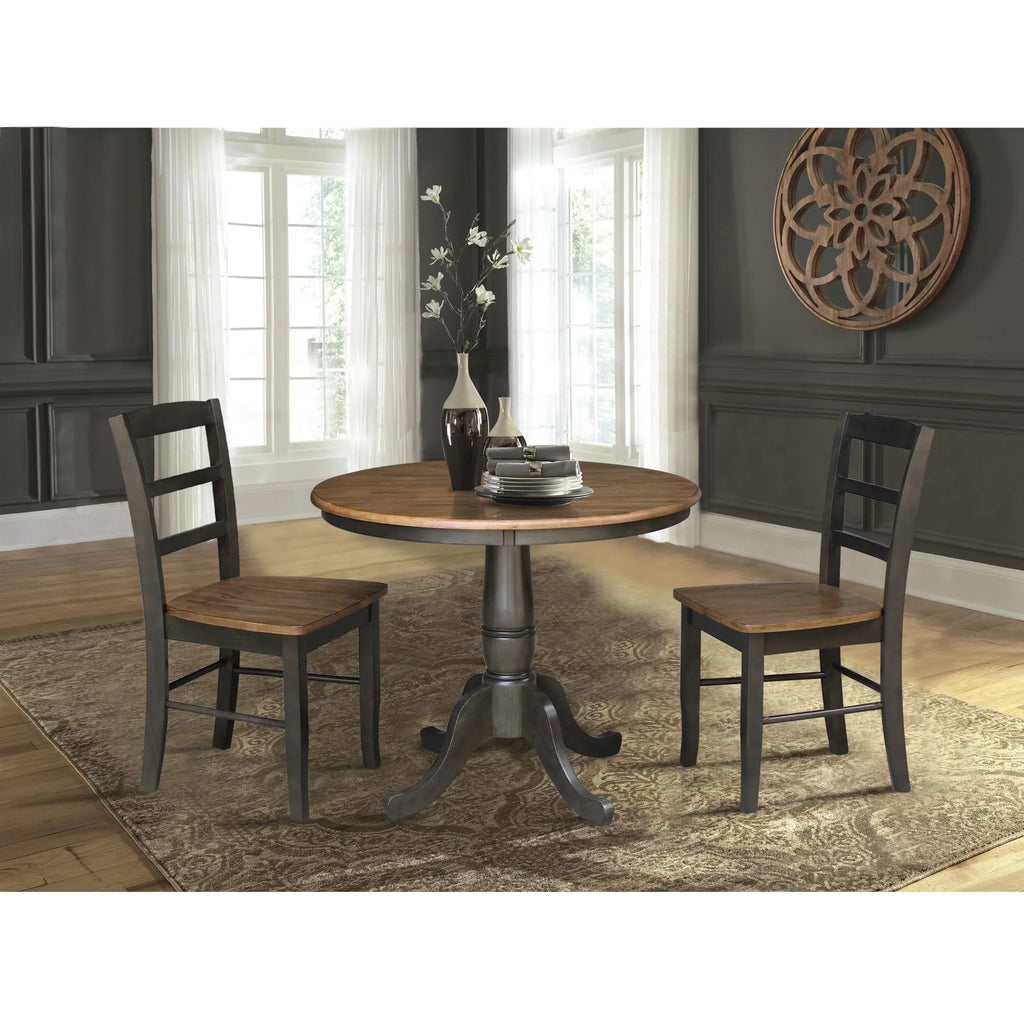 3-piece Solid Wood Dining Set with Round Pedestal Table and 2 Ladder Back Chairs X147658