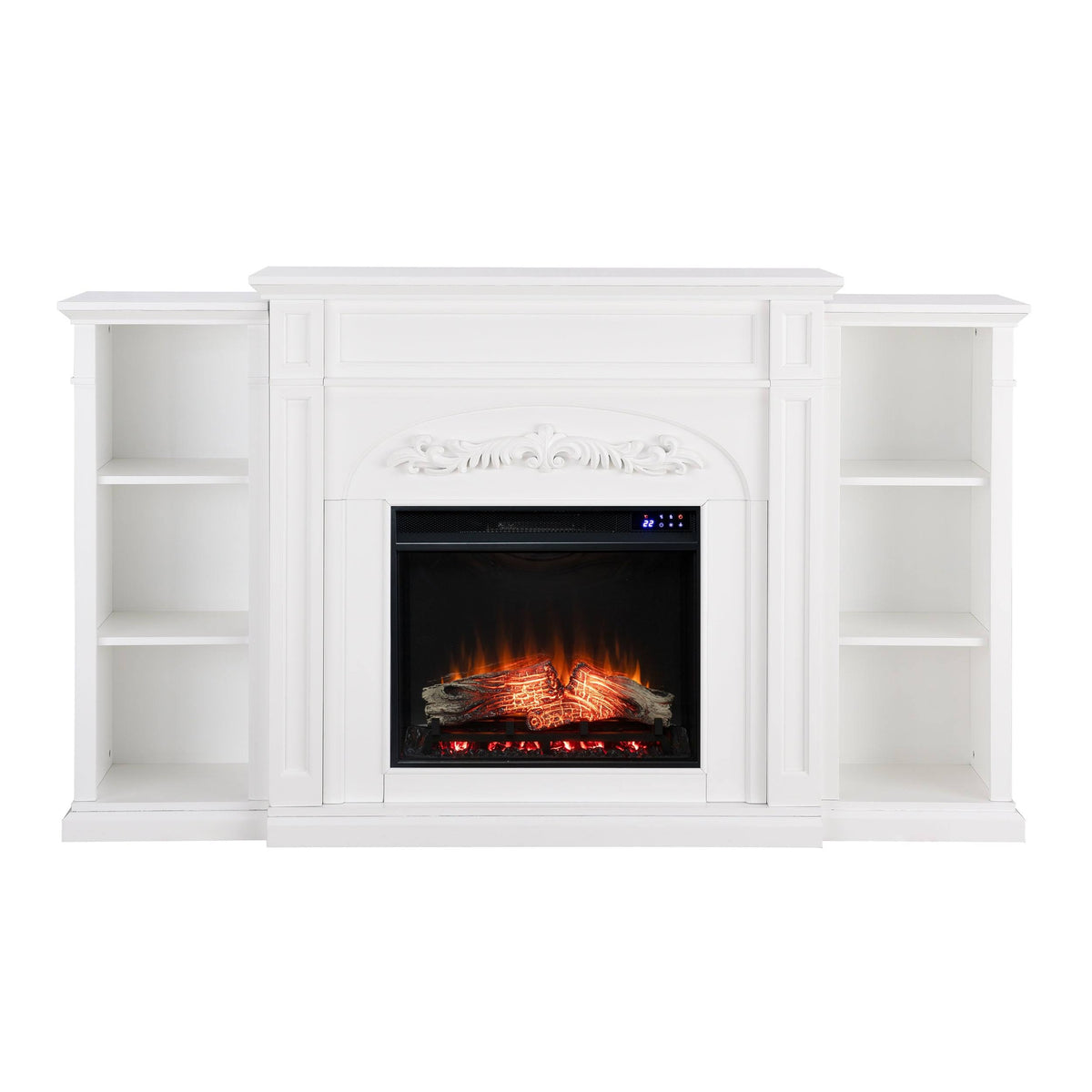 White Bookcase Electric Fireplace Brick D180