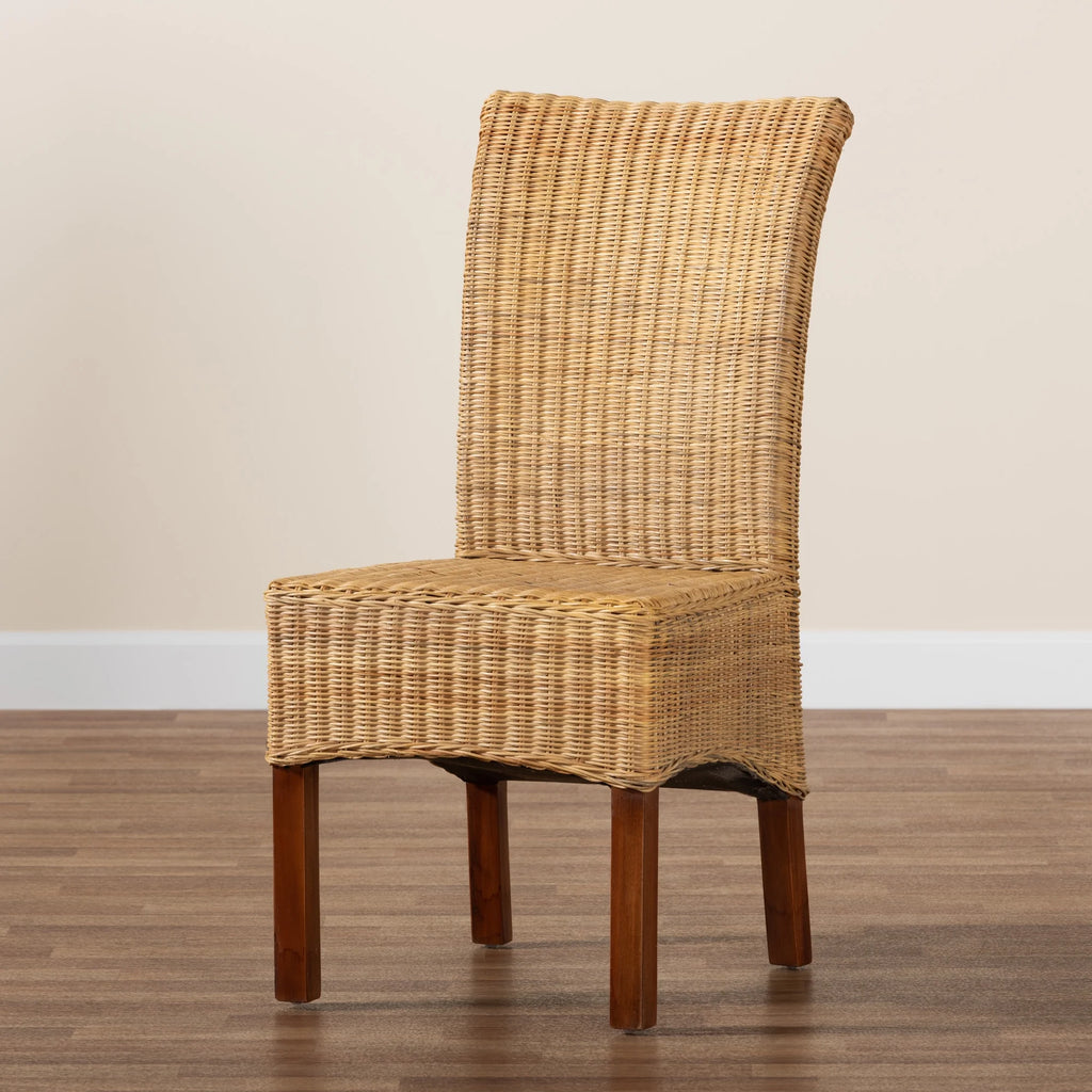 Natural Rattan and Mahogany Wood Dining Chair A1815
