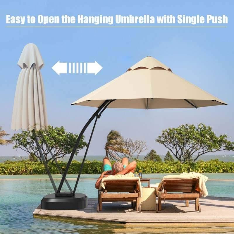 Blue 11 Feet Outdoor Cantilever Hanging Umbrella with Base and Wheels G172279