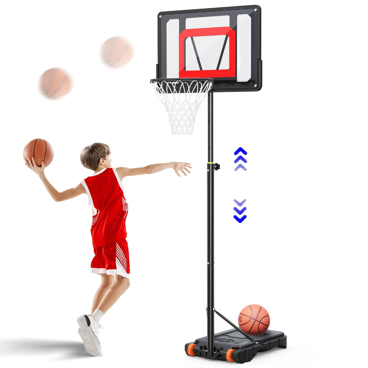 Adjustable Portable Basketball Hoop with 33 Shatterproof Backboard R395