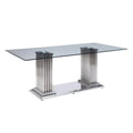 Stainless Steel Clear Glass Dining Table with Double Pedestal N999