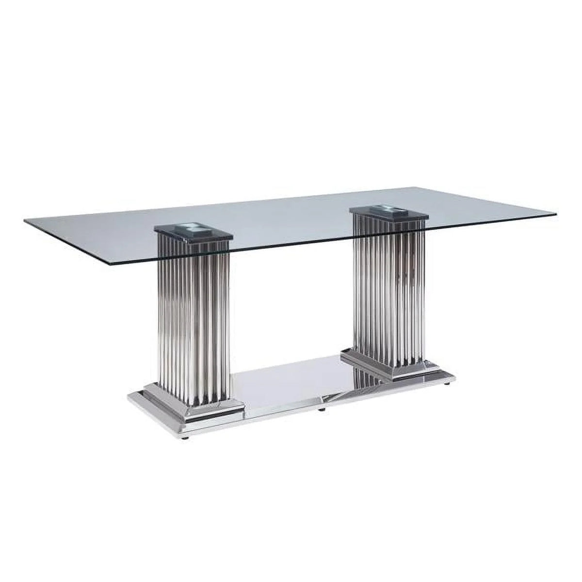 Stainless Steel Clear Glass Dining Table with Double Pedestal N999