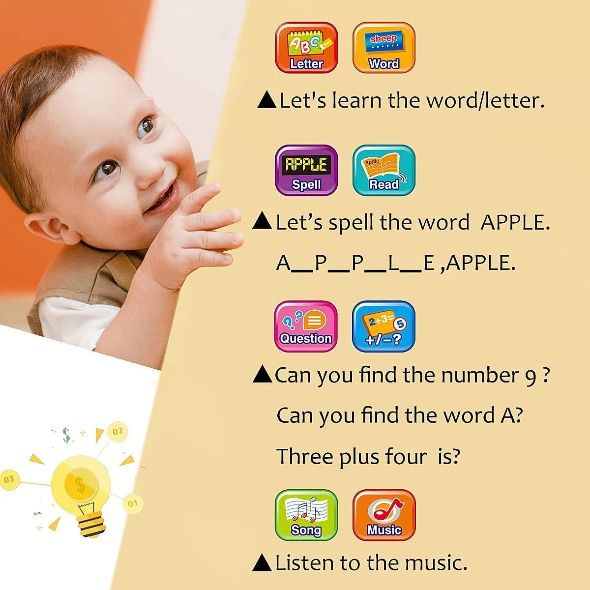 Kid Tablet Toddler Learning Pad Educational Toys X93317