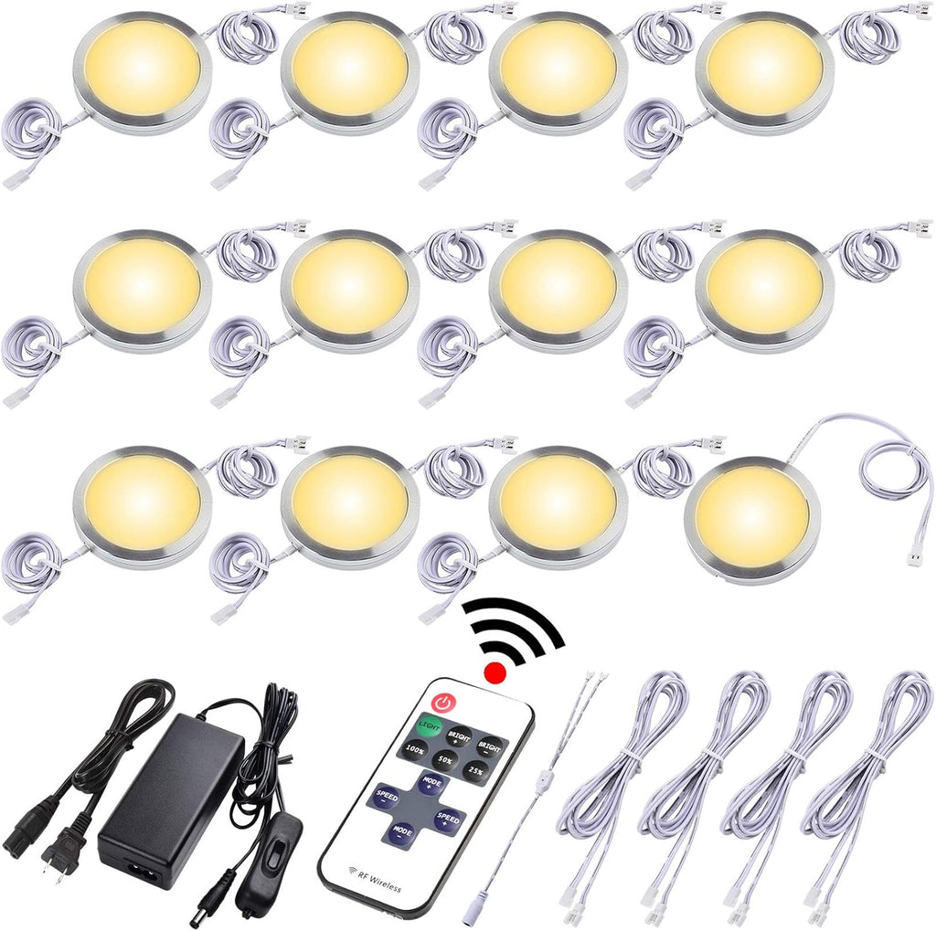 Dimmable Linkable Wired LED Puck Lights, 14 Lights, Warm White W7542