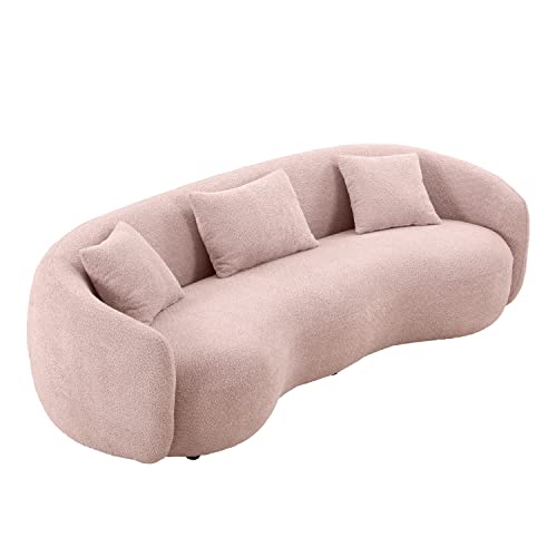 Brown Boucle Fabric 3-Seat Curved Sofa T2074