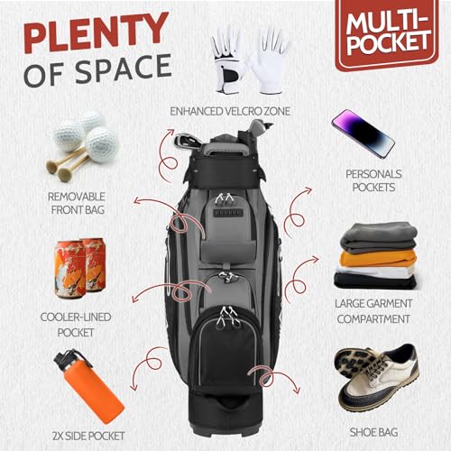 14-Way Golf Cart Bag with Full Length Divider Top and Rain Cover E406