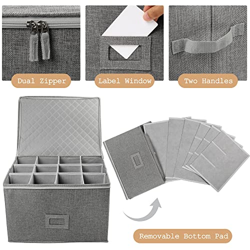 Beige Hard Shell Cup and Mug Storage Box with Dividers & Handles O336790