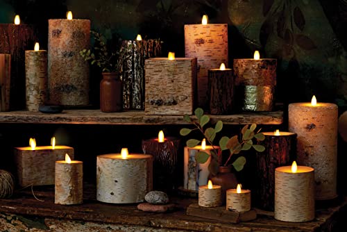 Flameless Candle Pillar with Real Birch Bark Moving Flame LED Battery Operated Lights Unscented (3.5 x 4.5-inch) L6961