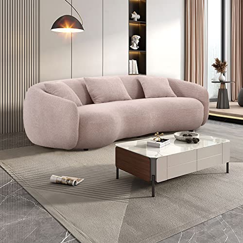 Brown Boucle Fabric 3-Seat Curved Sofa T2074