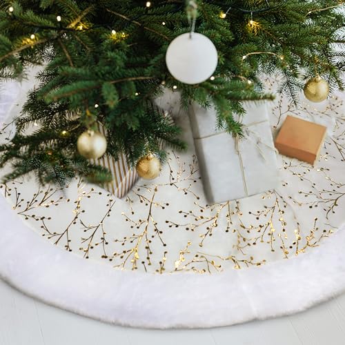 48inch White Faux Fur Christmas Tree Skirt Q7746