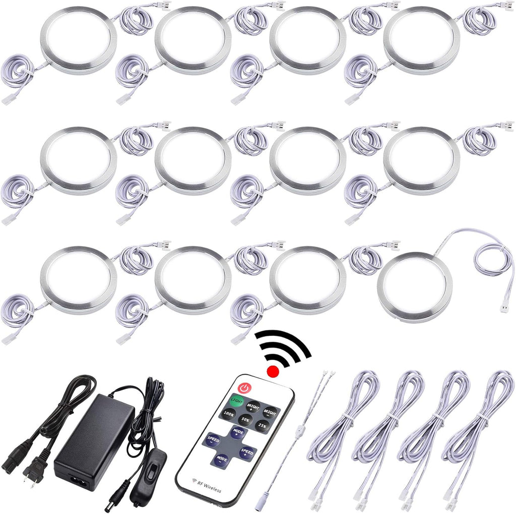 Dimmable Linkable Wired LED Puck Lights, 14 Lights, Warm White W7542