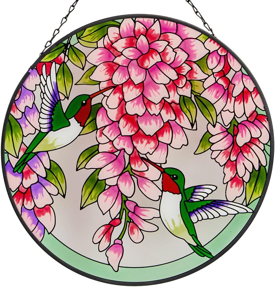 Round Hummingbird Stained Glass Window Suncatcher V377