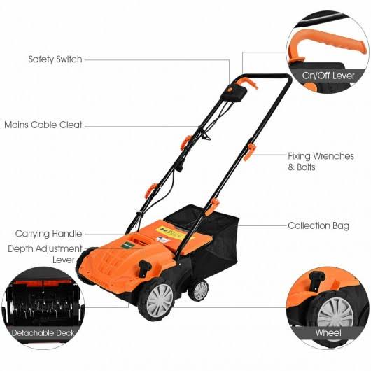 Corded Electric Lawn Mower Scarifier and Dethatcher V15583