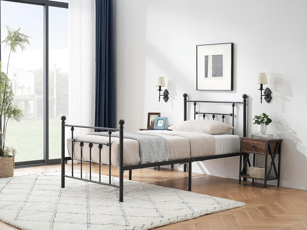 Twin Size Metal Platform Bed Frame with Headboard and Footboard A688