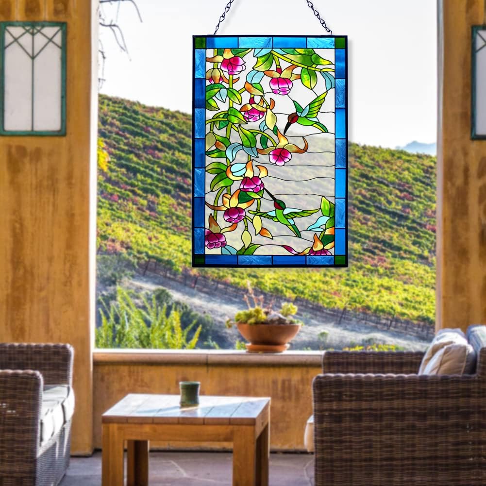 Round Hummingbird Stained Glass Window Suncatcher V377
