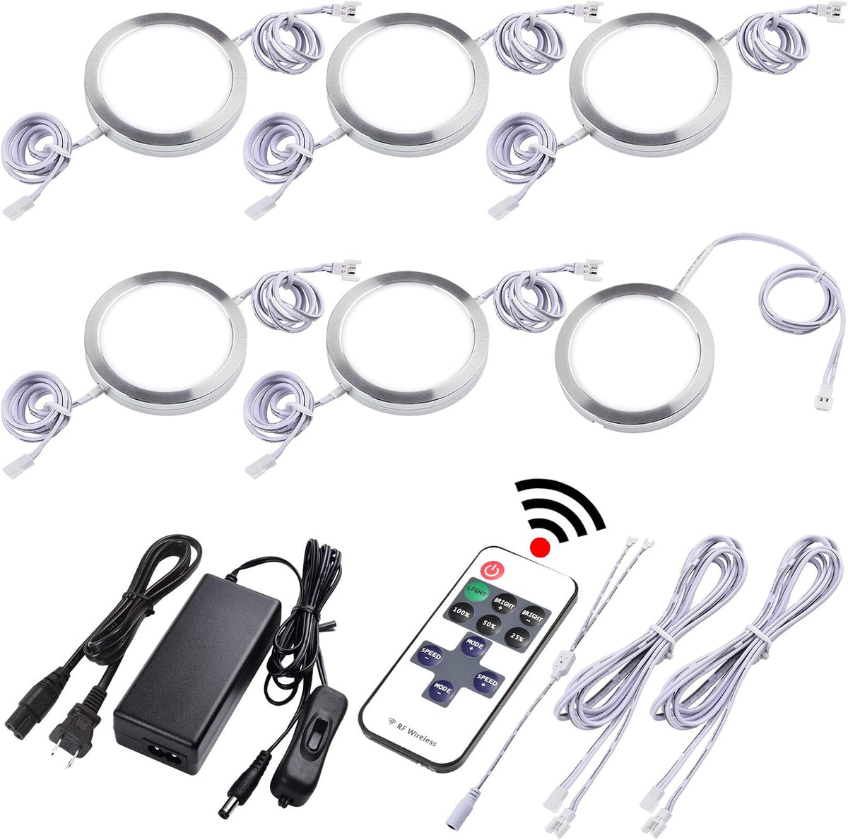 Dimmable Linkable Wired LED Puck Lights, 14 Lights, Warm White W7542