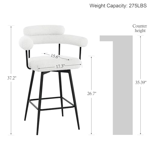 Beige Fabric Swivel Counter Stools Set of 2 with Metal Leg J67410