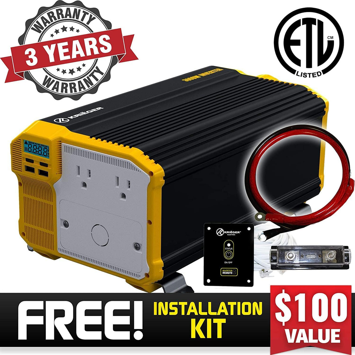 3000 Watts 12V to 110V Modified Sine Wave Power Inverter H30952