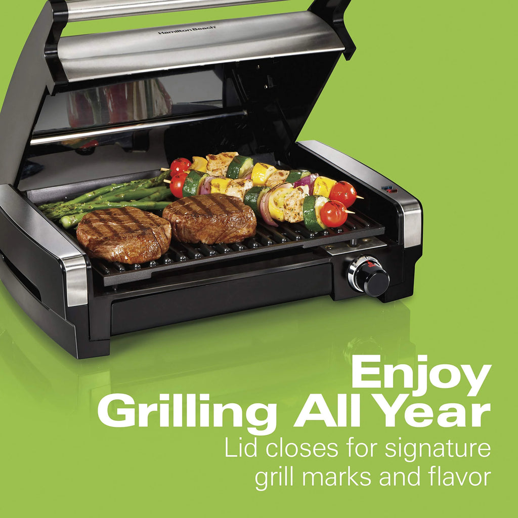 Electric Indoor Searing Grill with Adjustable Temperature Control, Removable Nonstick Grate, 118 sq. in. Surface, Stainless Steel R81588